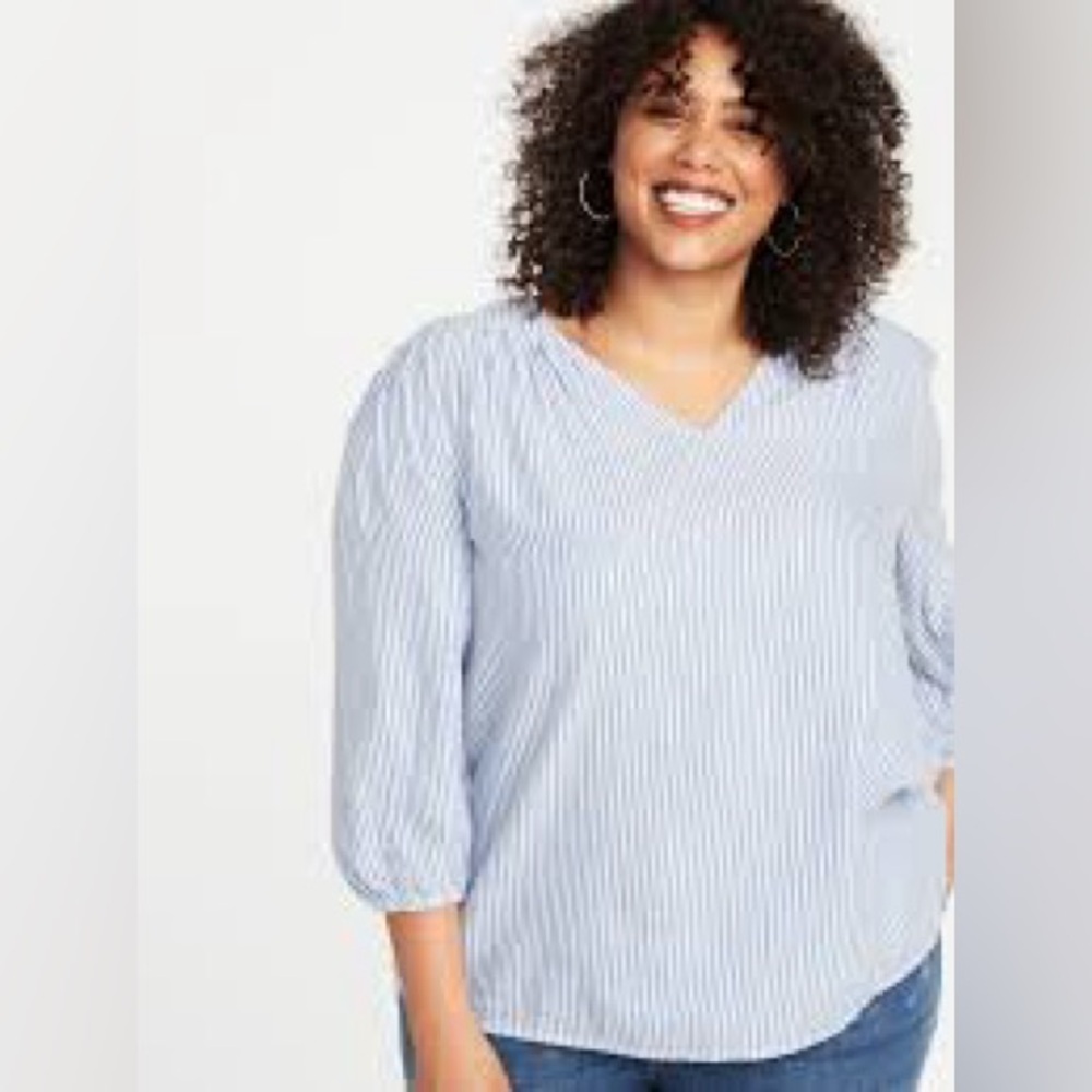 Old Navy- Light Blue and White Striped Blouse Size L